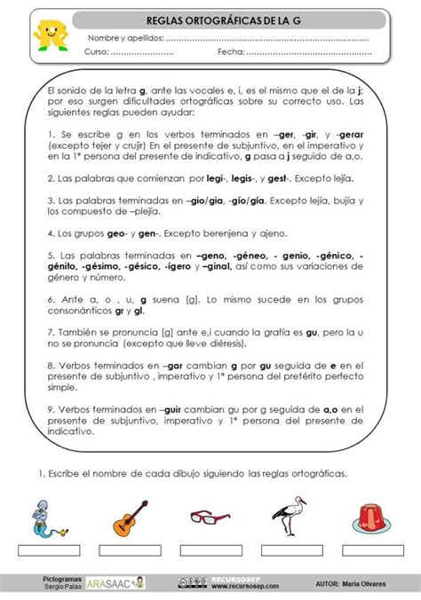 Cuadernillo De Actividades Reglas Ortográficas De La G
