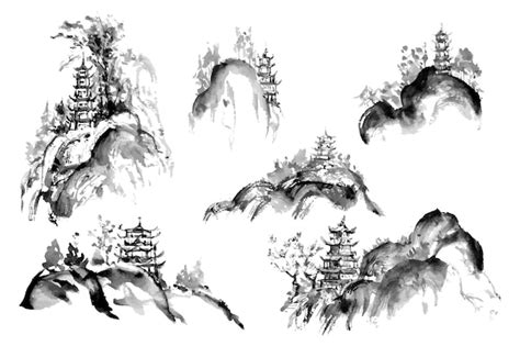 Premium Vector Watercolor Painting In Chinese Ink Style Sumie Pagoda
