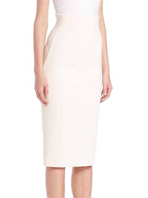 donna karan high waist pencil skirt in white lyst