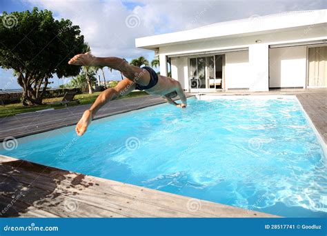 Man Diving In Swimming Pool Stock Image Image Of Holidays Private