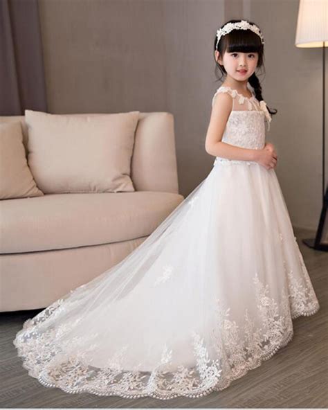 White Lace Little Girls Wedding Dress Child Flower Girls Dresses Siaoryne