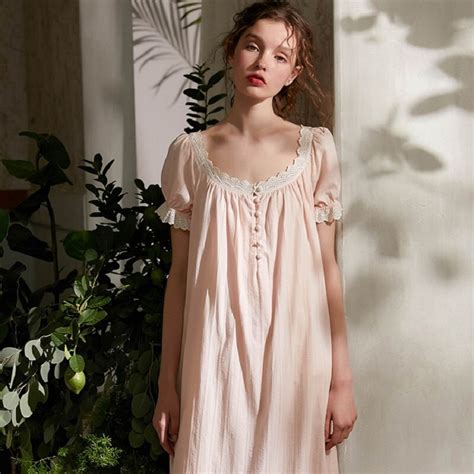 summer pink 100 cotton women s vintage long nightgowns short sleeve sweet girls princess