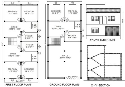 Simple House Elevation Section And Floor Plan Cad Drawing Details Dwg