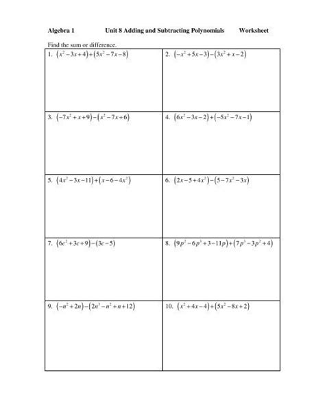 Algebra 1 Polynomials Worksheets With Answers Worksheets Master