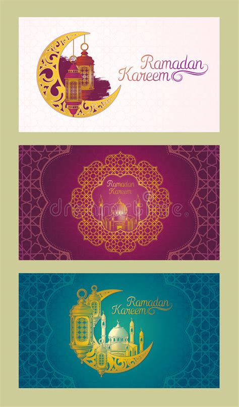 Set Of Vector Banners For Ramadan Kareem With Ramadan Lantern Towers