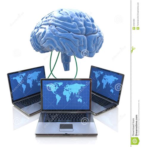 The brain uses chemicals to transmit information; Computers Connected To Central Brain Stock Illustration ...