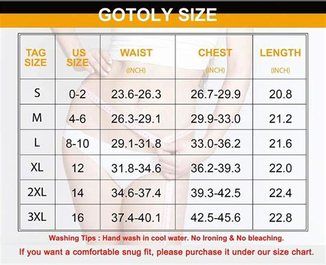 Size Chart Waist Measurements