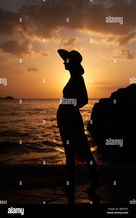 Contrast Silhouette Of Young Slender Woman Stock Photo Alamy