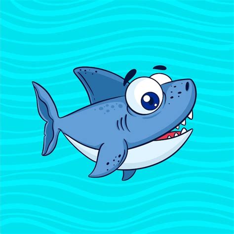 Tiburón Bebé En Estilo De Dibujos Animados En Diseño Plano Vector Premium