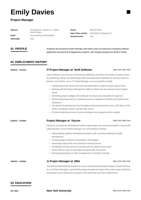 project manager resume  samples examples format resume