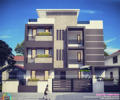 Contemporary Three Storied Residential Building Kerala Home Design