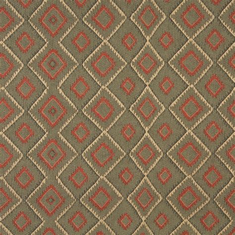 Green Beige And Red Diamond Southwest Upholstery Fabric By The Yard