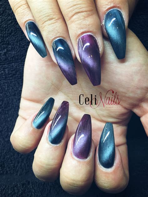 It's easy to take off fake nails with these step by step instructions. Purple cateye nails | Cat eye nails, Purple nail art ...