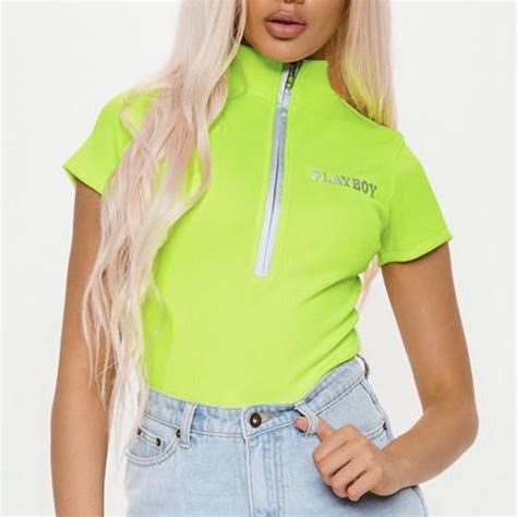 Missguided X Playboy Neon Lime Green Bodysuit With Depop