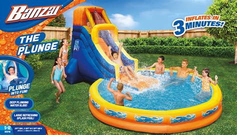 Banzai The Plunge Inflatable Water Park Play Center Climbing Wall Water Slide And Oversized