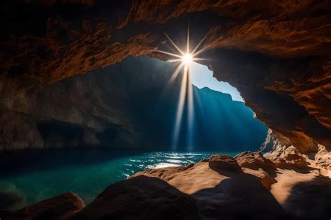 Premium Ai Image The Sun Shines Through A Hole In A Cave
