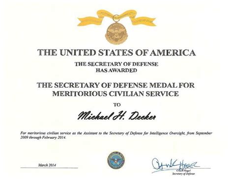 Secretary Of Defense Meritorious Civilian Service Award Alchetron