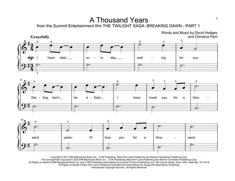 A Thousand Years Sheet Music Christina Perri Educational Piano