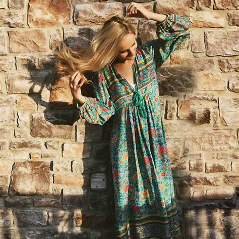 Boho Hippie Summer Dress Bohemian Floral Print Long Sleeve Tassel Long