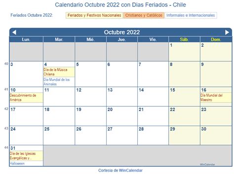 Calendario Octubre 2022 Para Imprimir Chile