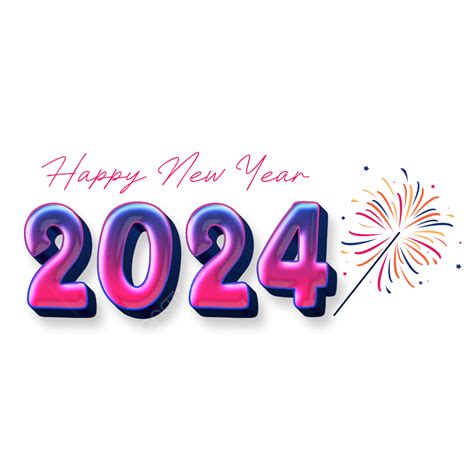 Blue Pink 2024 New Year Text With Fireworks New Year 2024 3d Text