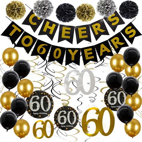 Buy 60th Birthday Decorations Cheers To 60 Years Black And Gold 60th