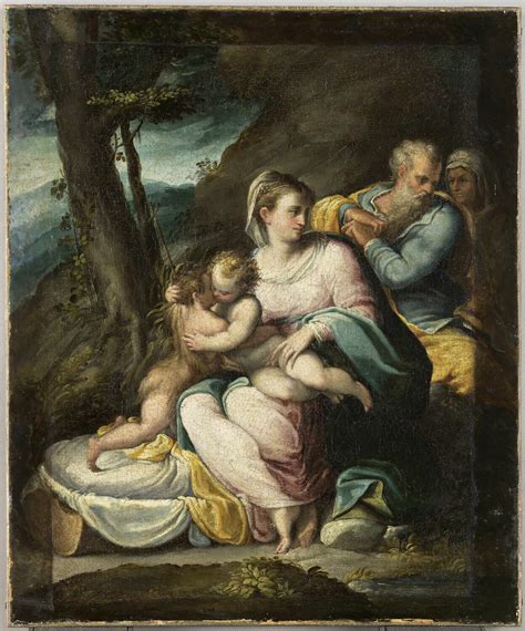 La Sainte Famille Avec Lenfant Jésus Embrassant Saint Jean Baptiste