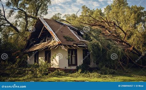 The Tree Fell On The House The Strong Wind Broke The Tree Stock Image