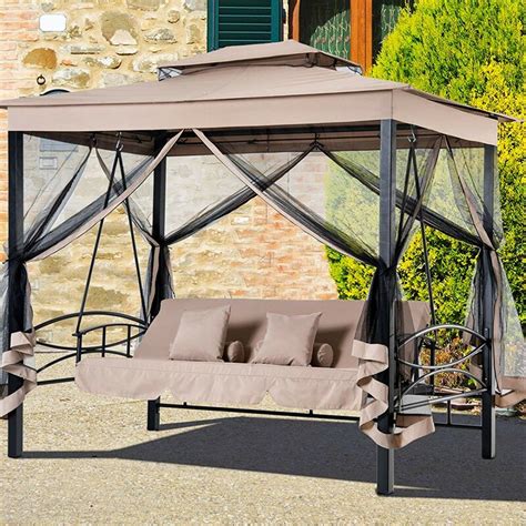The stable triangular base with smooth handrail combined with understated color are all designed with unique style, accentuate the color of the whole courtyard perfect for porch, patio, garden, yard, pool side and other outdoor living space. Freeport Park Kenyatta Outdoor Patio Daybed Canopy Gazebo ...