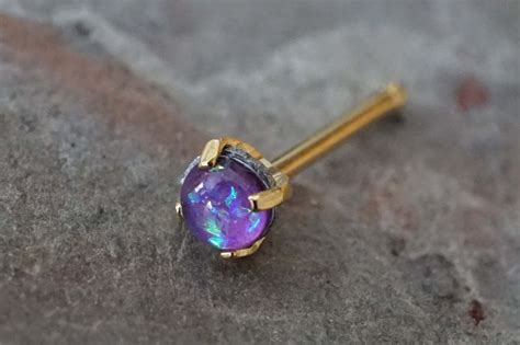 Purple Opal Gold Nose Bone Gold Nose Stud Nose Ring Prong Set Gold