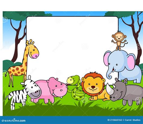 Wild Animal Frame With Cartoon Animals Stock Vector Illustration Of