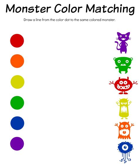 Your mission is to find the same color circle as far as you can. Monster Math, Color Match & Bingo Free Printable Worksheets