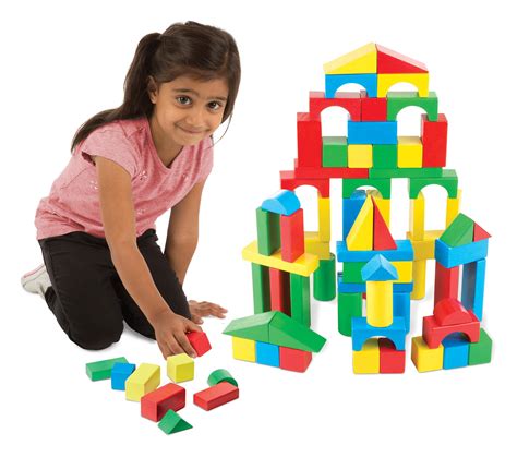 Melissa And Doug Wooden Building Blocks Set 100 Blocks In 4 Colours And