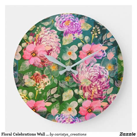 Floral Celebrations Wall Clock Zazzle Ca In 2020 Wall Clock Floral