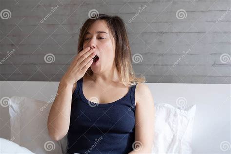 Tired Woman Yawn Lying In The Bed Stock Image Image Of Expression