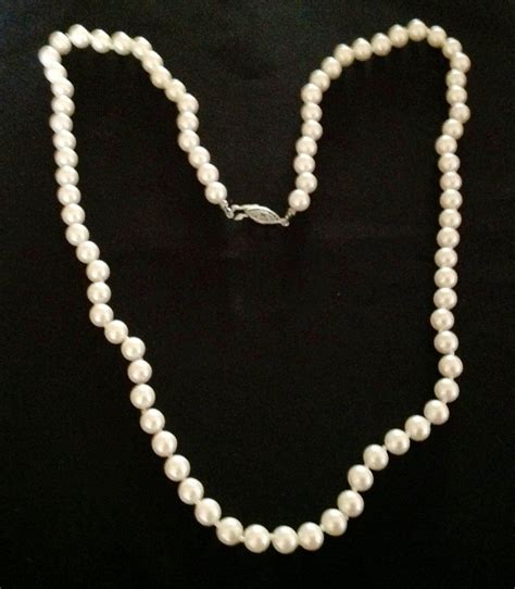 Vintage Long White Pearl Necklace Knotted Etsy White Pearl