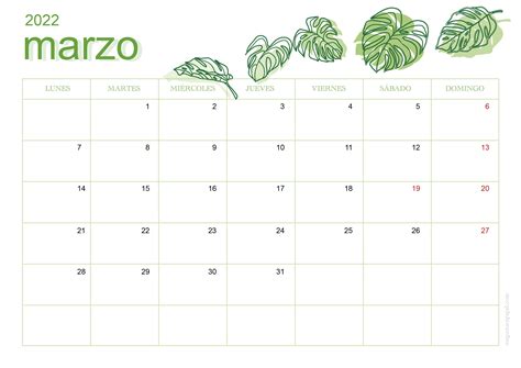 Calendario Mensual Marzo 2022