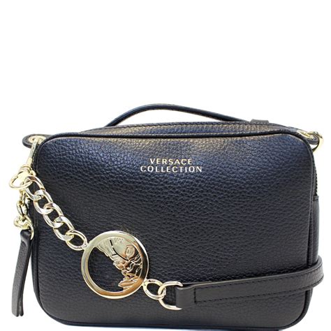 Versace Collection Pebbled Leather Camera Crossbody Bag Black Us