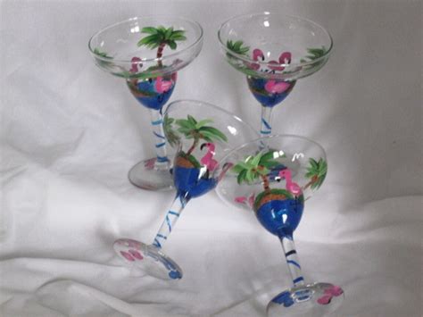 Hand Painted Margarita Glasses With Flamingos Etsy