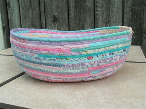 Large Oval Fabric Wrapped Coiled Rope Basket In By Timeforquilting