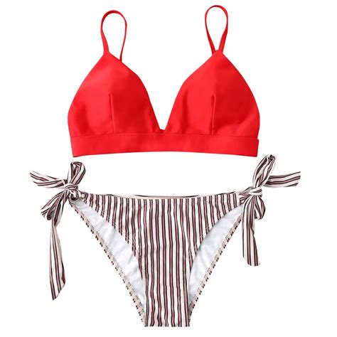 2018 Swimsuit Women Bikini Set Swimwear Push Up Padded Stripe Bandage