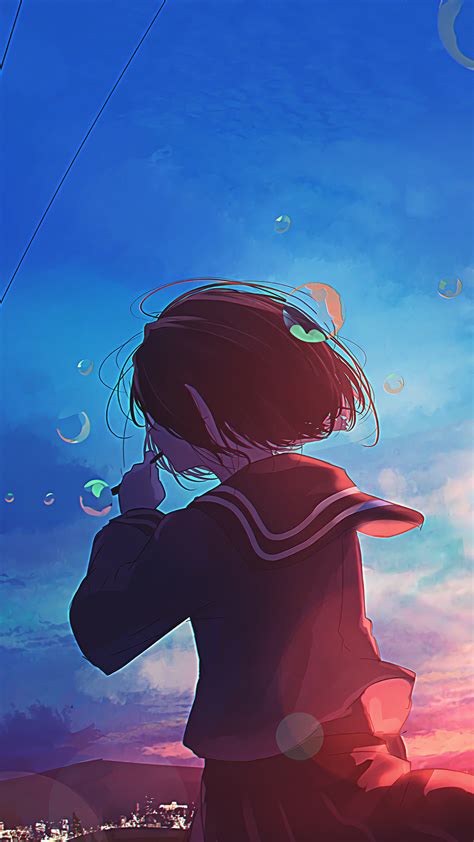 307663 Anime Scenery Girl Sunset Bubbles 4k Rare Gallery Hd