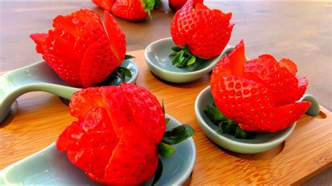 How To Make Strawberry Flowers Strawberry Art Red Rose Fruit