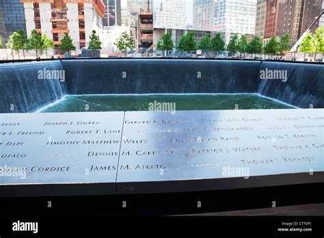 Ground Zero New York Memorial Waterfall With Names Inscribed Round The