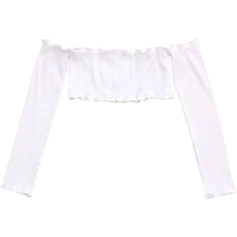 White Off Shoulder Long Sleeve Ribbed Crop Top €797 Liked On
