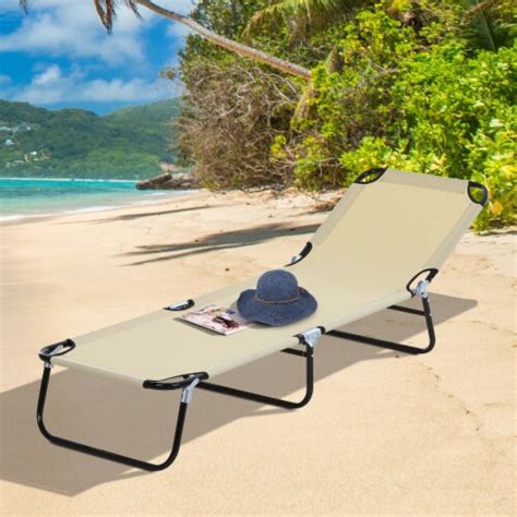 5 Position Poolside Lawn Reclining Beach Chair Chaise Lounge Folding