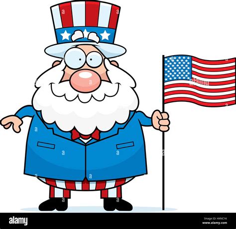 A Cartoon Illustration Of A Patriotic Man With An American Flag Stock