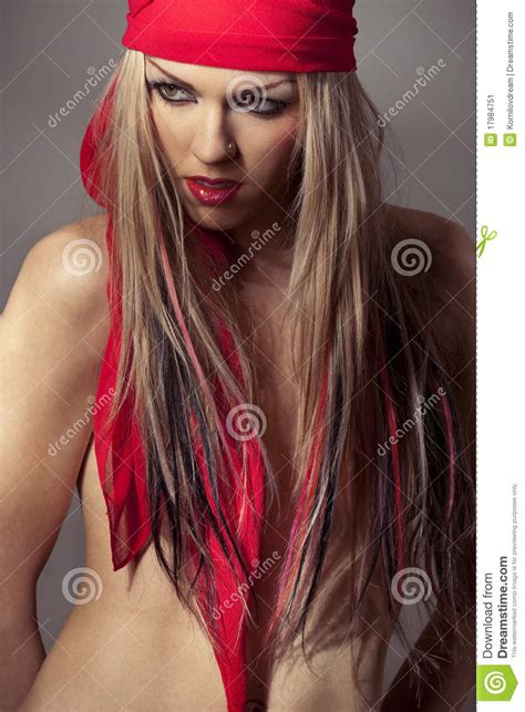 Model Wearing Red Bandana Stock Image Image Of Adult 17984751