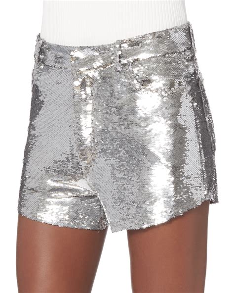 Silver Sequin Shorts High Waisted Shorts Intermix