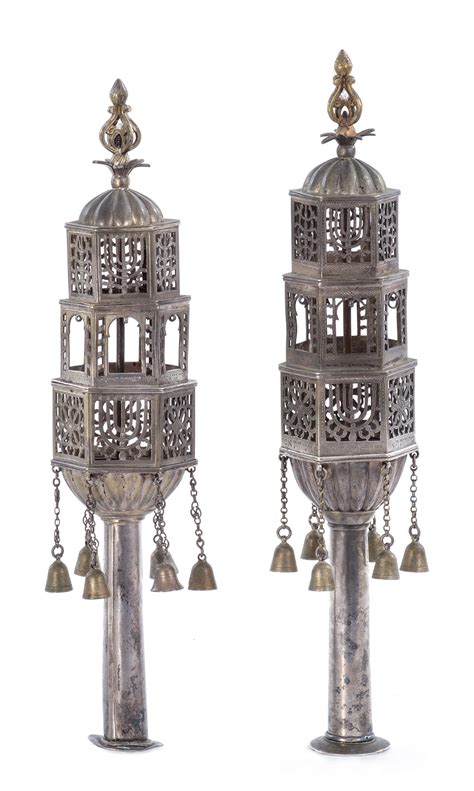 Two Torah Finials North Africa 19th Century Dedicated By The Porat